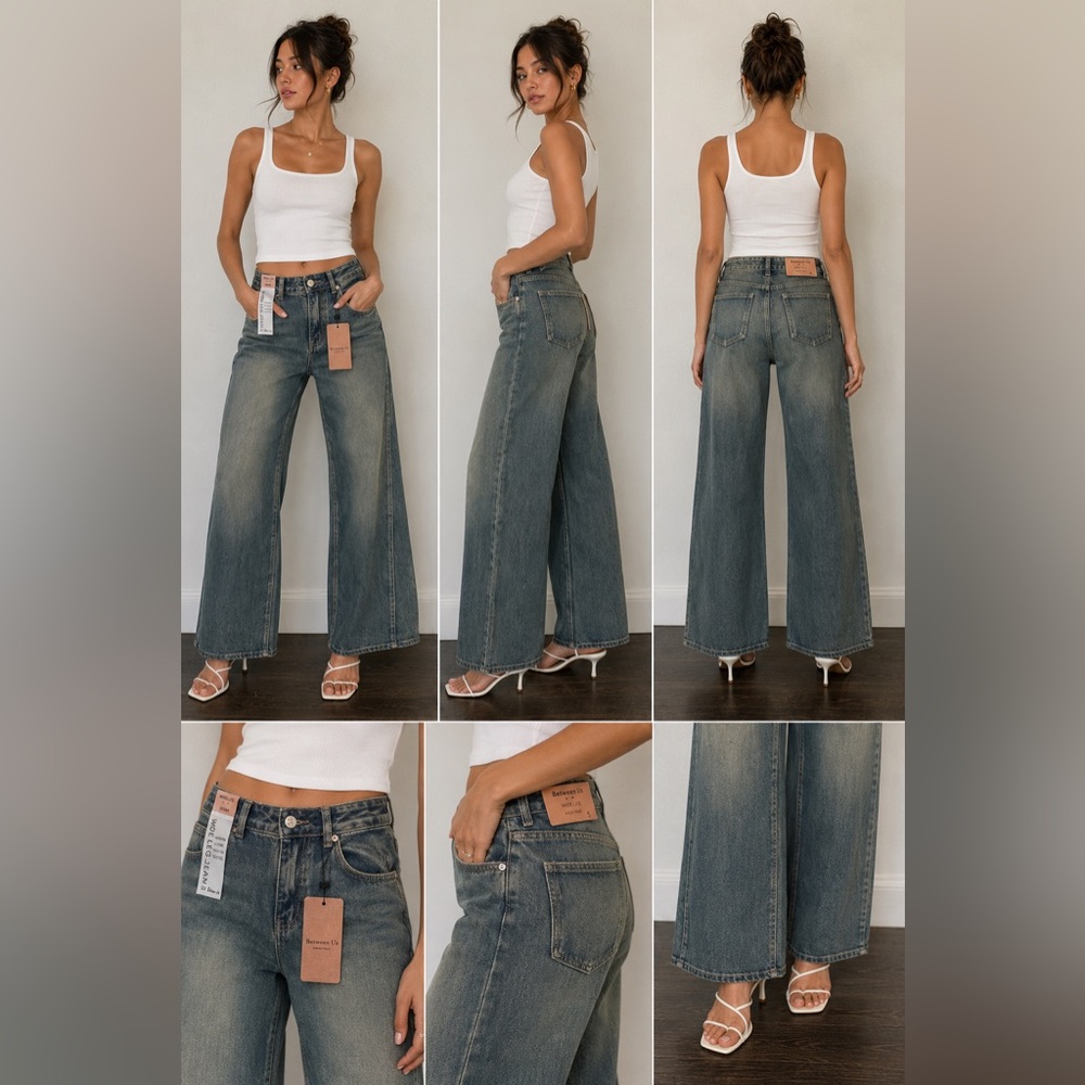 Between Us Wide Leg High Rise Jeans Blue Wash NWT Size 5 - Picture 1 of 10
